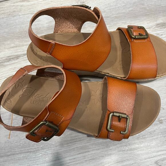 Skechers Brit Go Getter Brown Cork Wedge Platform Sandals Womens Size 8 - Picture 2 of 8